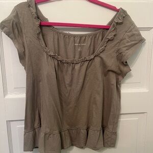 American Eagle Outfitters Army Green Ruffle Square Neck Top